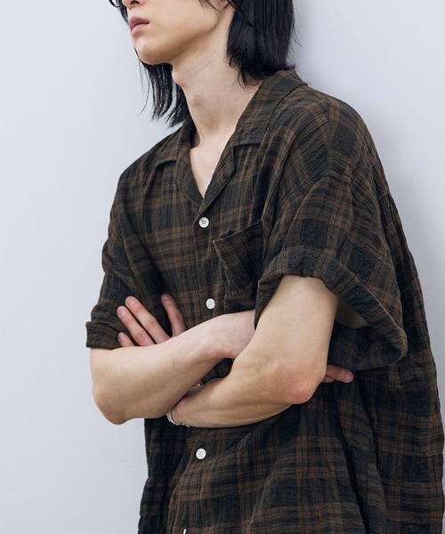 F.ILLUMINATE(フィルミネイト)の「【UNISEX】Filluminate/オープンカラーチェック半袖シャツ(シャツ/ブラウス・レディース・ブラウン/グレー・SMALL/MEDIUM/LARGE)」の8枚目の写真
