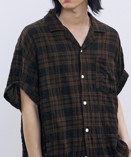 F.ILLUMINATE(フィルミネイト)の「【UNISEX】Filluminate/オープンカラーチェック半袖シャツ(シャツ/ブラウス・レディース・ブラウン/グレー・SMALL/MEDIUM/LARGE)」の7枚目の写真