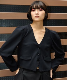 AVIE ブラック ショートスリーブコート FREAK'S STORE ステンカラーコート コート ウーリー ケープ