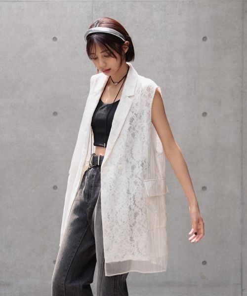 PAGEBOY(ページボーイ)の「シアーレースジレ(Tシャツ/カットソー・レディース・ブラック/アイボリー・FREE)」の13枚目の写真