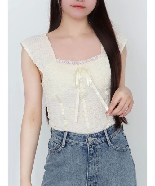 EATME（イートミー）の「バレエリボンノースリーブ（Tシャツ/カットソー・レディース・ピンク/グレー/アイボリー/ブラック・FREE）」の2枚目の写真