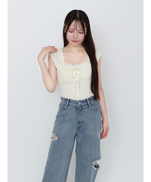 EATME（イートミー）の「バレエリボンノースリーブ（Tシャツ/カットソー・レディース・ピンク/グレー/アイボリー/ブラック・FREE）」の9枚目の写真