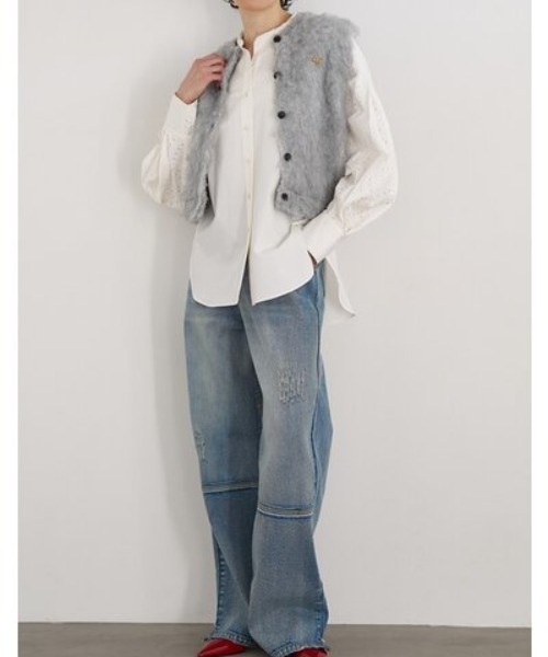 YENN（イエン）の「【 YENN / イエン 】FLUFFY VEST / フラッフィーベスト（ニット/セーター・レディース・グレー/カーキ/ライトグリーン・FREE）」の2枚目の写真