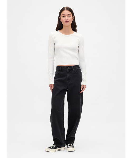 GAP（ギャップ）の「リブ Gapロゴ クロップド クルーネックTシャツ（Tシャツ/カットソー・レディース・ブラック/ホワイト/グリーン/グレー/ブラック系その他・XS/S/M/L/XL/XXS）」の6枚目の写真