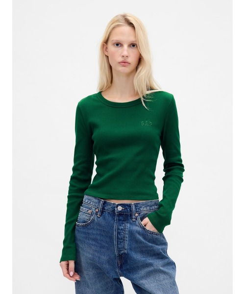 GAP（ギャップ）の「リブ Gapロゴ クロップド クルーネックTシャツ（Tシャツ/カットソー・レディース・ブラック/ホワイト/グリーン/グレー/ブラック系その他・XS/S/M/L/XL/XXS）」の5枚目の写真