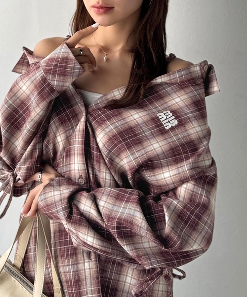 セール】【mily bilet】アレンジ自在！2wayオフショルチェック柄襟