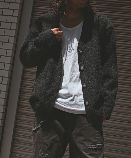 ALL RUNS（オールランズ）の「肩落ちシルエットウールカーディガン（カーディガン/ボレロ・メンズ・グレー/ブラック・FREE）」の6枚目の写真