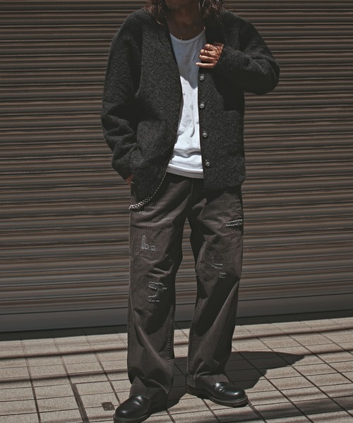 ALL RUNS（オールランズ）の「肩落ちシルエットウールカーディガン（カーディガン/ボレロ・メンズ・グレー/ブラック・FREE）」の4枚目の写真