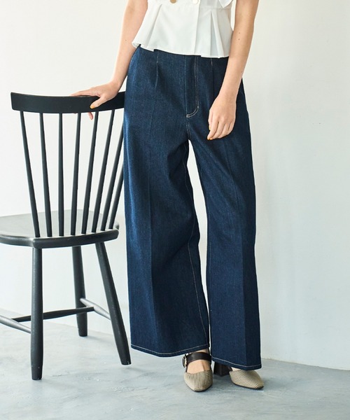 31 Sons de mode（トランテアン　ソン　ドゥ　モード）の「2025秋冬新作 バックレースアップワイドデニムパンツ（デニムパンツ・レディース・ブルー/インディゴブルー・M/S）」の3枚目の写真