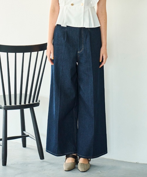 31 Sons de mode（トランテアン　ソン　ドゥ　モード）の「2025秋冬新作 バックレースアップワイドデニムパンツ（デニムパンツ・レディース・ブルー/インディゴブルー・M/S）」の4枚目の写真