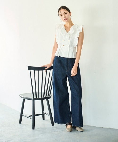 31 Sons de mode（トランテアン　ソン　ドゥ　モード）の「2025秋冬新作 バックレースアップワイドデニムパンツ（デニムパンツ・レディース・ブルー/インディゴブルー・M/S）」の6枚目の写真