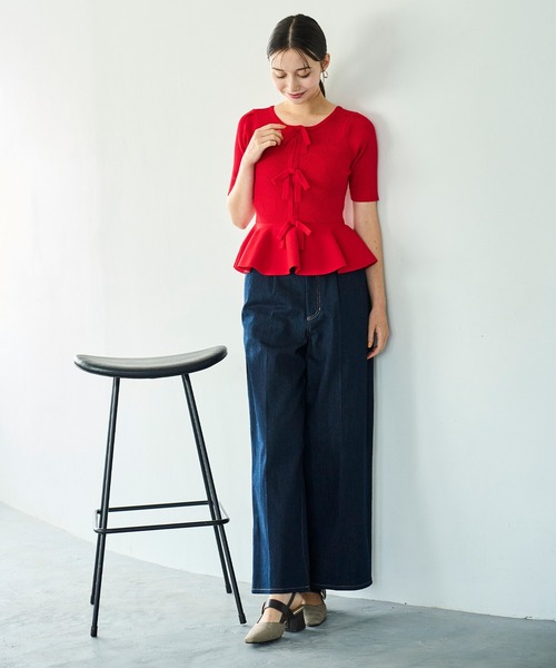 31 Sons de mode（トランテアン　ソン　ドゥ　モード）の「2025秋冬新作 バックレースアップワイドデニムパンツ（デニムパンツ・レディース・ブルー/インディゴブルー・M/S）」の10枚目の写真