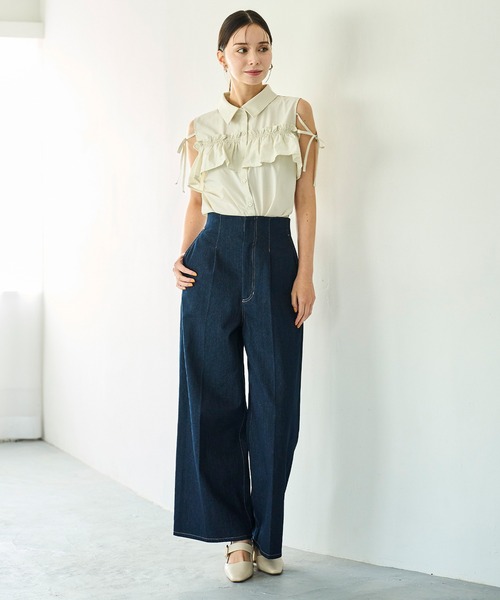 31 Sons de mode（トランテアン　ソン　ドゥ　モード）の「2025秋冬新作 バックレースアップワイドデニムパンツ（デニムパンツ・レディース・ブルー/インディゴブルー・M/S）」の12枚目の写真