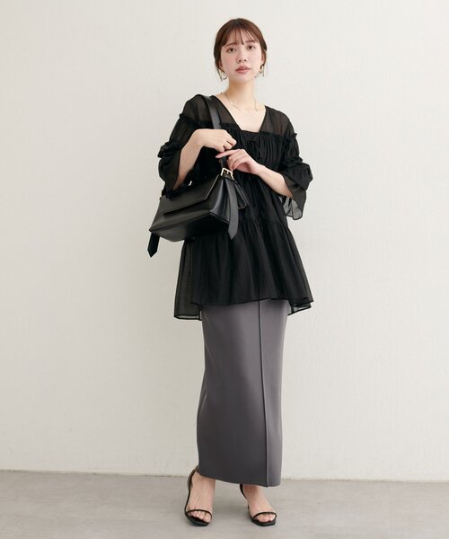 natural couture(ナチュラルクチュール)の「【ako】セルフカットタイトスカート(スカート・レディース・チャコールグレー/ブラック/グリーン・FREE)」の9枚目の写真