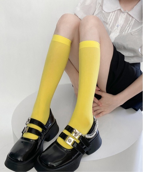 Burner（バーナー）の「【OKUOKU　0909】カラフル　ハイソックス oku-leg-766757976888-3（ソックス/靴下・レディース・オレンジ/パープル/ロイヤルブルー/コバルトブルー/ネイビー/ライトグリーン/レッド/チェリーレッド/ピンク/ダークブラウン/ベージュ系その他/ホワイト/ライトイエロー/フューシャピンク/ターコイズブルー/オフホワイト/グレー/ブラック・FREE）」の13枚目の写真