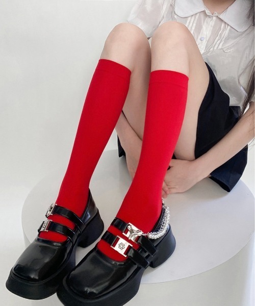 Burner（バーナー）の「【OKUOKU　0909】カラフル　ハイソックス oku-leg-766757976888-3（ソックス/靴下・レディース・オレンジ/パープル/ロイヤルブルー/コバルトブルー/ネイビー/ライトグリーン/レッド/チェリーレッド/ピンク/ダークブラウン/ベージュ系その他/ホワイト/ライトイエロー/フューシャピンク/ターコイズブルー/オフホワイト/グレー/ブラック・FREE）」の16枚目の写真