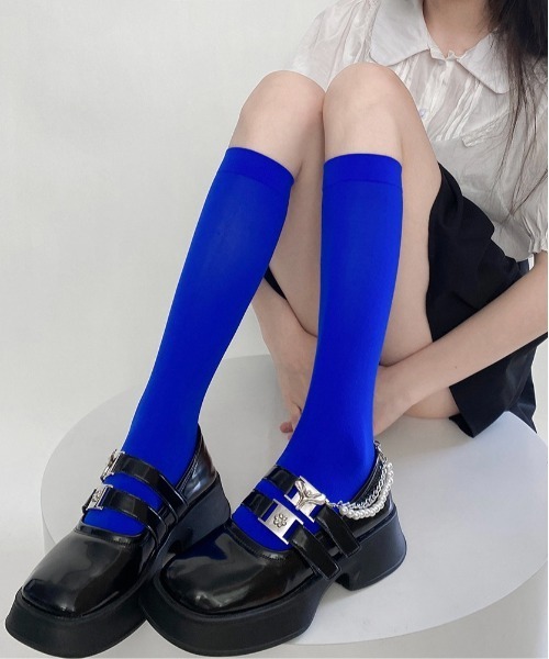 Burner（バーナー）の「【OKUOKU　0909】カラフル　ハイソックス oku-leg-766757976888-3（ソックス/靴下・レディース・オレンジ/パープル/ロイヤルブルー/コバルトブルー/ネイビー/ライトグリーン/レッド/チェリーレッド/ピンク/ダークブラウン/ベージュ系その他/ホワイト/ライトイエロー/フューシャピンク/ターコイズブルー/オフホワイト/グレー/ブラック・FREE）」の11枚目の写真