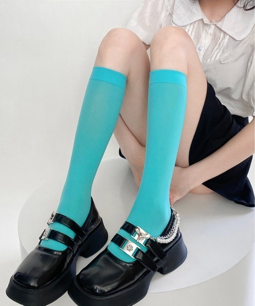Burner（バーナー）の「【OKUOKU　0909】カラフル　ハイソックス oku-leg-766757976888-3（ソックス/靴下・レディース・オレンジ/パープル/ロイヤルブルー/コバルトブルー/ネイビー/ライトグリーン/レッド/チェリーレッド/ピンク/ダークブラウン/ベージュ系その他/ホワイト/ライトイエロー/フューシャピンク/ターコイズブルー/オフホワイト/グレー/ブラック・FREE）」の9枚目の写真