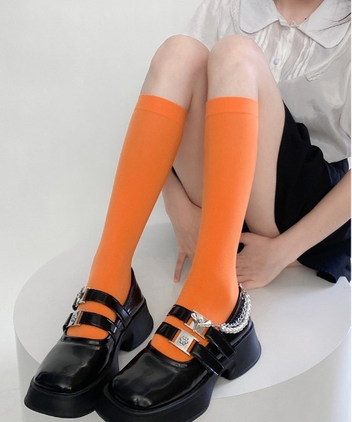 Burner（バーナー）の「【OKUOKU　0909】カラフル　ハイソックス oku-leg-766757976888-3（ソックス/靴下・レディース・オレンジ/パープル/ロイヤルブルー/コバルトブルー/ネイビー/ライトグリーン/レッド/チェリーレッド/ピンク/ダークブラウン/ベージュ系その他/ホワイト/ライトイエロー/フューシャピンク/ターコイズブルー/オフホワイト/グレー/ブラック・FREE）」の18枚目の写真