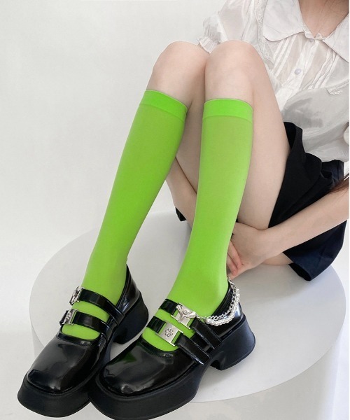 Burner（バーナー）の「【OKUOKU　0909】カラフル　ハイソックス oku-leg-766757976888-3（ソックス/靴下・レディース・オレンジ/パープル/ロイヤルブルー/コバルトブルー/ネイビー/ライトグリーン/レッド/チェリーレッド/ピンク/ダークブラウン/ベージュ系その他/ホワイト/ライトイエロー/フューシャピンク/ターコイズブルー/オフホワイト/グレー/ブラック・FREE）」の7枚目の写真