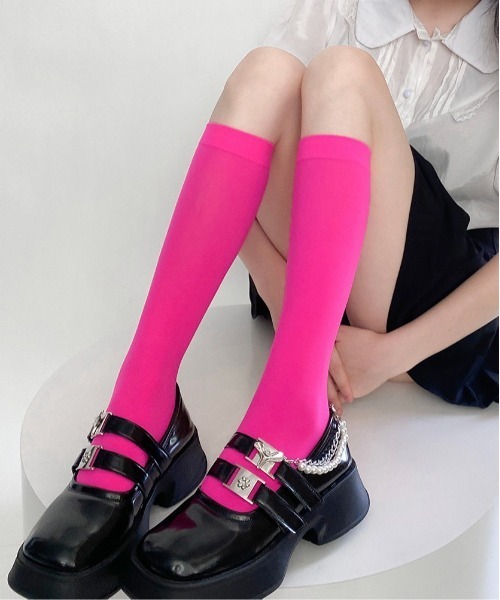 Burner（バーナー）の「【OKUOKU　0909】カラフル　ハイソックス oku-leg-766757976888-3（ソックス/靴下・レディース・オレンジ/パープル/ロイヤルブルー/コバルトブルー/ネイビー/ライトグリーン/レッド/チェリーレッド/ピンク/ダークブラウン/ベージュ系その他/ホワイト/ライトイエロー/フューシャピンク/ターコイズブルー/オフホワイト/グレー/ブラック・FREE）」の15枚目の写真