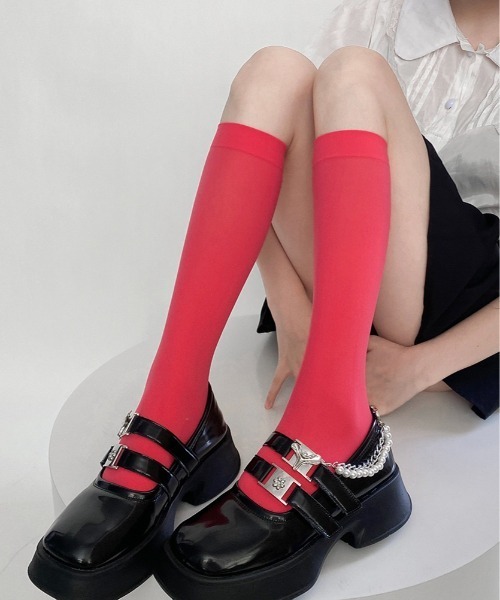 Burner（バーナー）の「【OKUOKU　0909】カラフル　ハイソックス oku-leg-766757976888-3（ソックス/靴下・レディース・オレンジ/パープル/ロイヤルブルー/コバルトブルー/ネイビー/ライトグリーン/レッド/チェリーレッド/ピンク/ダークブラウン/ベージュ系その他/ホワイト/ライトイエロー/フューシャピンク/ターコイズブルー/オフホワイト/グレー/ブラック・FREE）」の17枚目の写真