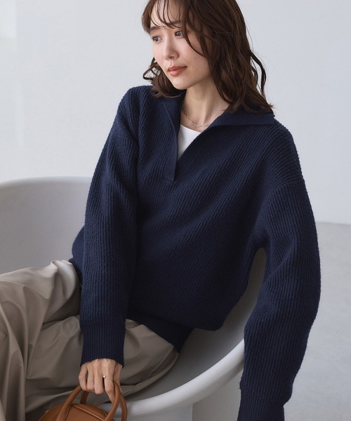 ROPE' PICNIC(ロペピクニック)の「スキッパーポロニットプルオーバー/イージーケア(ニット/セーター・レディース・グレー/オフホワイト/ダークグリーン/ネイビー・FREE)」の4枚目の写真