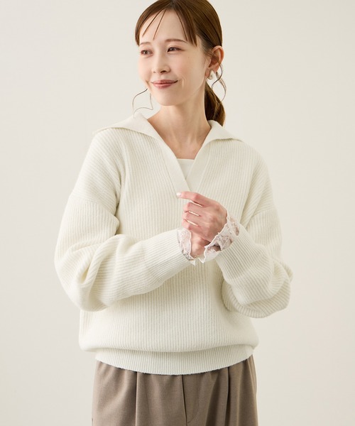 スキッパーポロニットプルオーバー/イージーケア（ニット/セーター