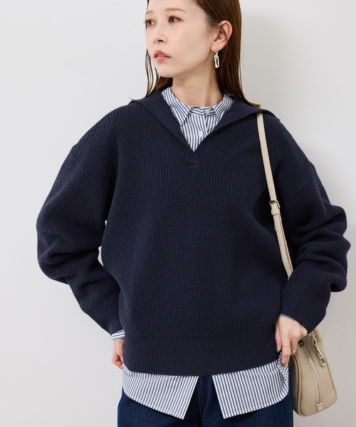 ROPE' PICNIC(ロペピクニック)の「スキッパーポロニットプルオーバー/イージーケア(ニット/セーター・レディース・グレー/オフホワイト/ダークグリーン/ネイビー・FREE)」の14枚目の写真