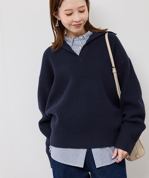 ROPE' PICNIC(ロペピクニック)の「スキッパーポロニットプルオーバー/イージーケア(ニット/セーター・レディース・グレー/オフホワイト/ダークグリーン/ネイビー・FREE)」の15枚目の写真