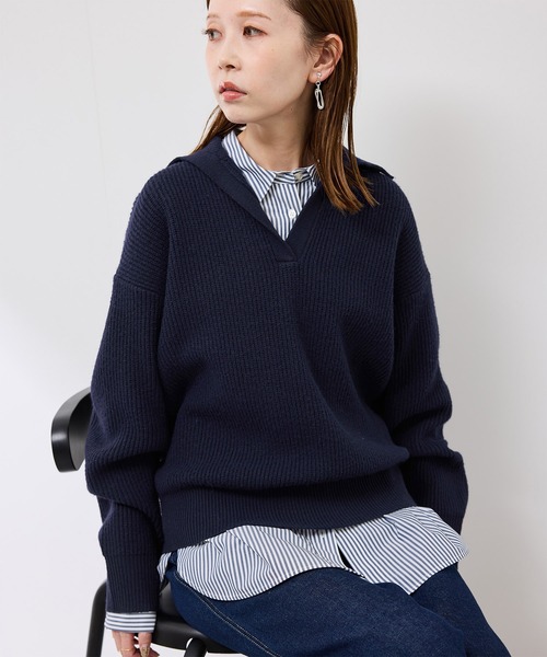 ROPE' PICNIC(ロペピクニック)の「スキッパーポロニットプルオーバー/イージーケア(ニット/セーター・レディース・グレー/オフホワイト/ダークグリーン/ネイビー・FREE)」の16枚目の写真