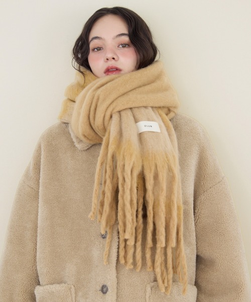 【新品未使用】 ollun マフラー ブラウン volume mix color muffler/ボリュームミックスカラーマフラー