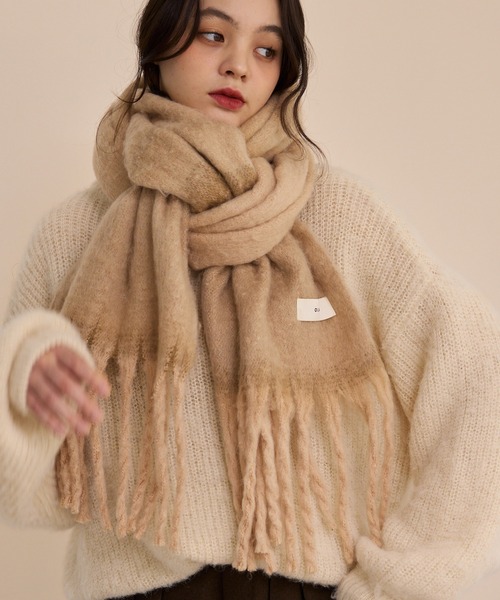 【新品未使用】 ollun マフラー ブラウン volume mix color muffler/ボリュームミックスカラーマフラー