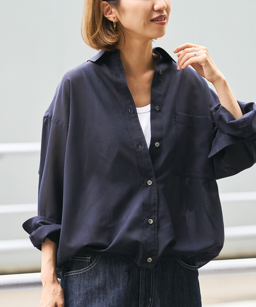 FRAMeWORK（フレームワーク）の「シアートロドロストレギュラーシャツ（シャツ/ブラウス・レディース・ネイビー/ホワイト/グレー・FREE）」の3枚目の写真