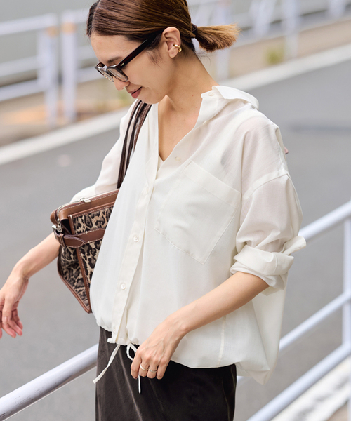 FRAMeWORK（フレームワーク）の「シアートロドロストレギュラーシャツ（シャツ/ブラウス・レディース・ネイビー/ホワイト/グレー・FREE）」の13枚目の写真