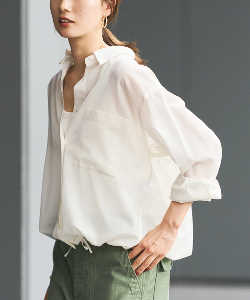 FRAMeWORK（フレームワーク）の「シアートロドロストレギュラーシャツ（シャツ/ブラウス・レディース・ネイビー/ホワイト/グレー・FREE）」の14枚目の写真