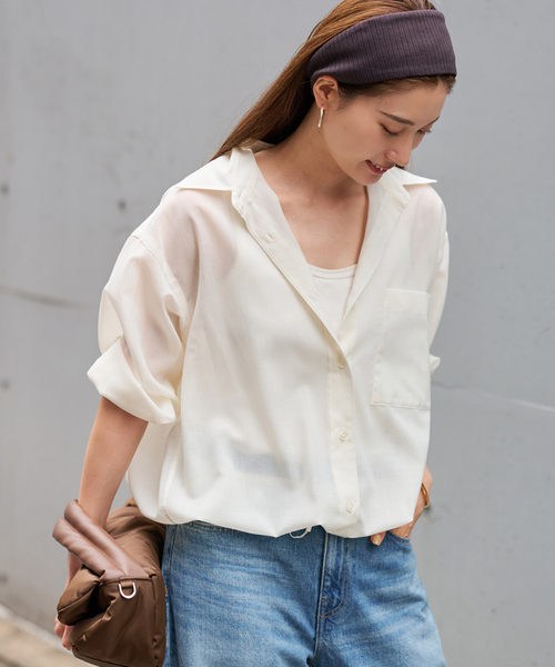 FRAMeWORK（フレームワーク）の「シアートロドロストレギュラーシャツ（シャツ/ブラウス・レディース・ネイビー/ホワイト/グレー・FREE）」の18枚目の写真