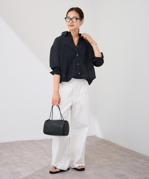 FRAMeWORK（フレームワーク）の「シアートロドロストレギュラーシャツ（シャツ/ブラウス・レディース・ネイビー/ホワイト/グレー・FREE）」の11枚目の写真