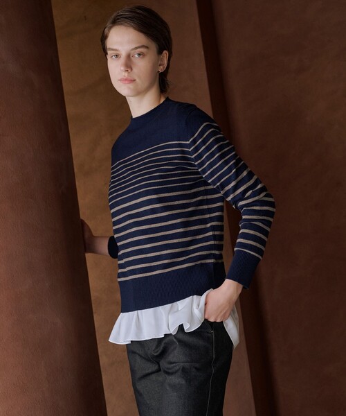 J.PRESS(ジェイプレス)の「SOFT TOUCH WOOL ボーダー ニット(ニット/セーター・レディース・ネイビー系1/ベージュ系1/グレー系1・T15/T13)」の3枚目の写真