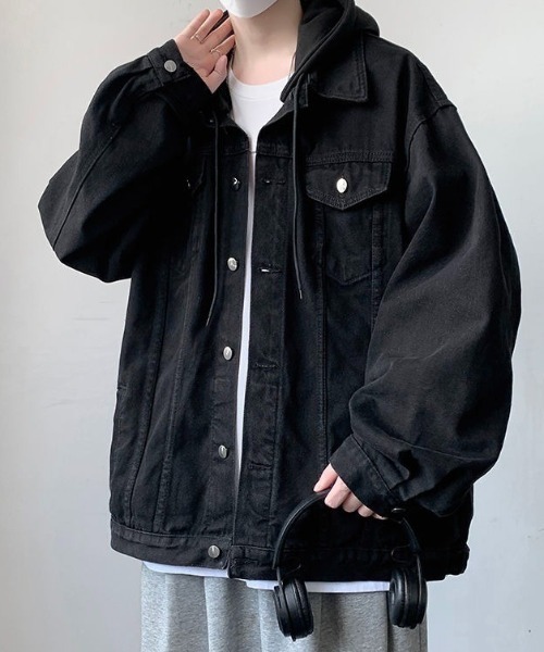 lilful(リルフル)の「【26年春夏新作】フード付き バックプリントデニムジャケット(デニムジャケット・メンズ・ブラック/グレー/ブルー・M/L)」の22枚目の写真
