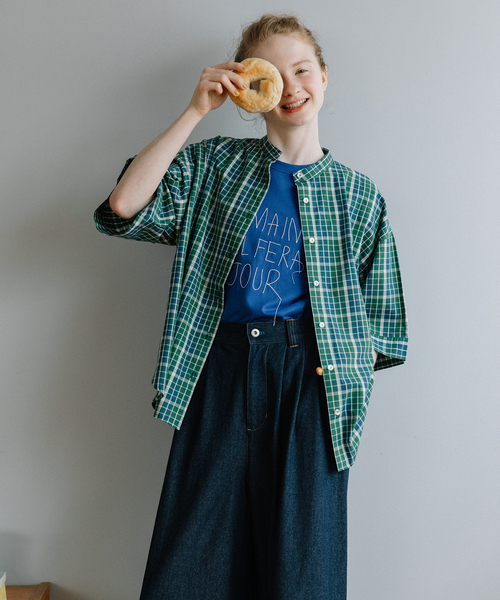 POU DOU DOU(プードゥドゥ)の「マドラスチェックシャツ(シャツ/ブラウス・レディース・ネイビー/グリーン・M)」の17枚目の写真