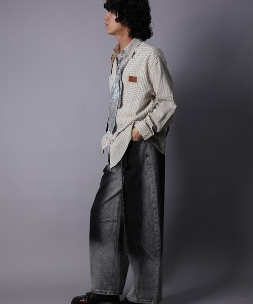 HOOK(フック)の「HOOK -original- 古着風ジャカードチェック柄シャツ(シャツ/ブラウス・メンズ・ライトベージュ/グリーン/ブラック・XL/M/L)」の13枚目の写真