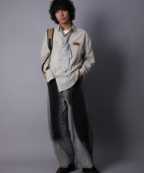 HOOK(フック)の「HOOK -original- 古着風ジャカードチェック柄シャツ(シャツ/ブラウス・メンズ・ライトベージュ/グリーン/ブラック・XL/M/L)」の14枚目の写真
