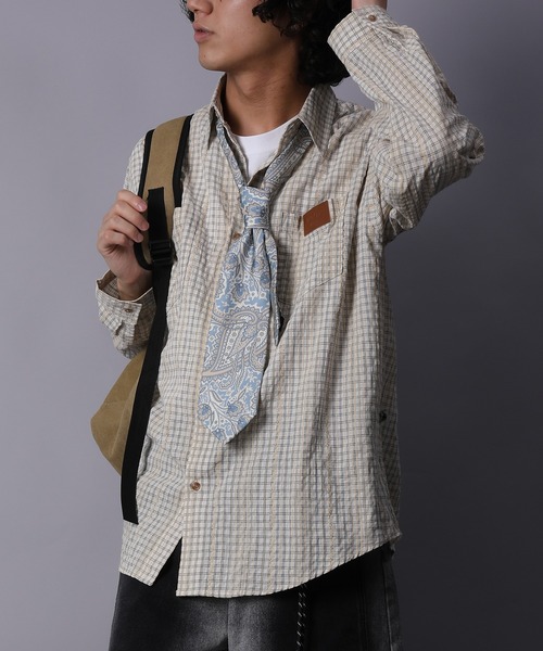 HOOK(フック)の「HOOK -original- 古着風ジャカードチェック柄シャツ(シャツ/ブラウス・メンズ・ライトベージュ/グリーン/ブラック・XL/M/L)」の15枚目の写真