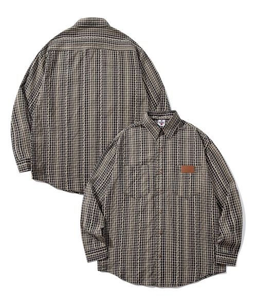 HOOK(フック)の「HOOK -original- 古着風ジャカードチェック柄シャツ(シャツ/ブラウス・メンズ・ライトベージュ/グリーン/ブラック・XL/M/L)」の16枚目の写真