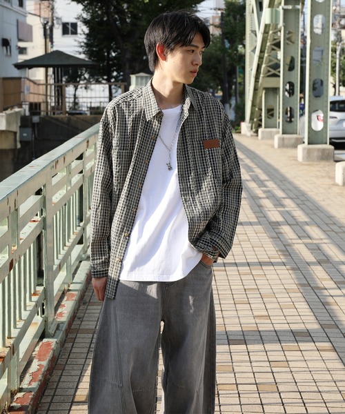 HOOK(フック)の「HOOK -original- 古着風ジャカードチェック柄シャツ(シャツ/ブラウス・メンズ・ライトベージュ/グリーン/ブラック・XL/M/L)」の17枚目の写真