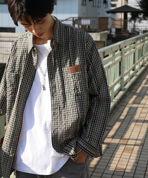 HOOK(フック)の「HOOK -original- 古着風ジャカードチェック柄シャツ(シャツ/ブラウス・メンズ・ライトベージュ/グリーン/ブラック・XL/M/L)」の19枚目の写真