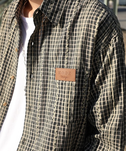 HOOK(フック)の「HOOK -original- 古着風ジャカードチェック柄シャツ(シャツ/ブラウス・メンズ・ライトベージュ/グリーン/ブラック・XL/M/L)」の20枚目の写真