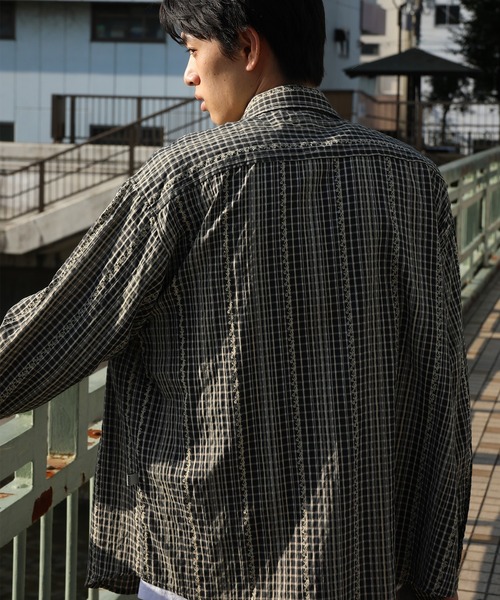 HOOK(フック)の「HOOK -original- 古着風ジャカードチェック柄シャツ(シャツ/ブラウス・メンズ・ライトベージュ/グリーン/ブラック・XL/M/L)」の21枚目の写真