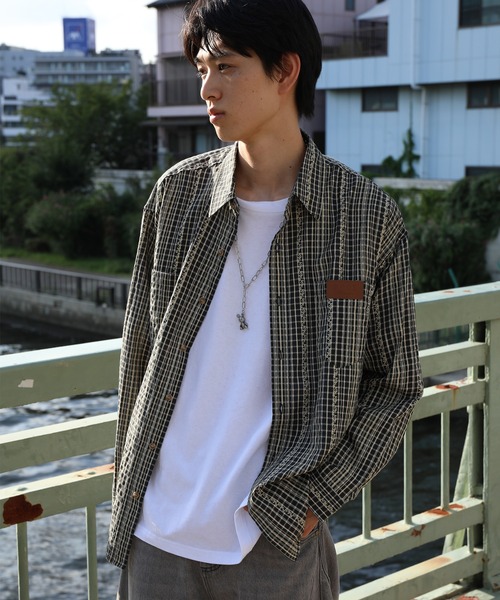 HOOK(フック)の「HOOK -original- 古着風ジャカードチェック柄シャツ(シャツ/ブラウス・メンズ・ライトベージュ/グリーン/ブラック・XL/M/L)」の22枚目の写真